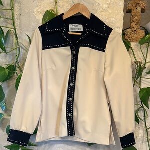 Ivory and Black Women's Retro Western Top with Stitching